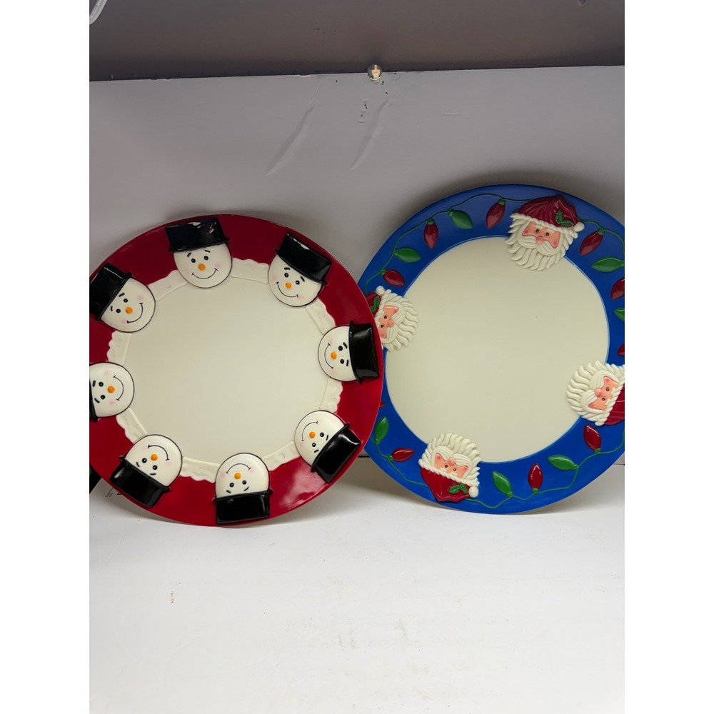 Easter Unlimited Christmas Platter Set Santa Snowman Holiday Serving Plates 13in